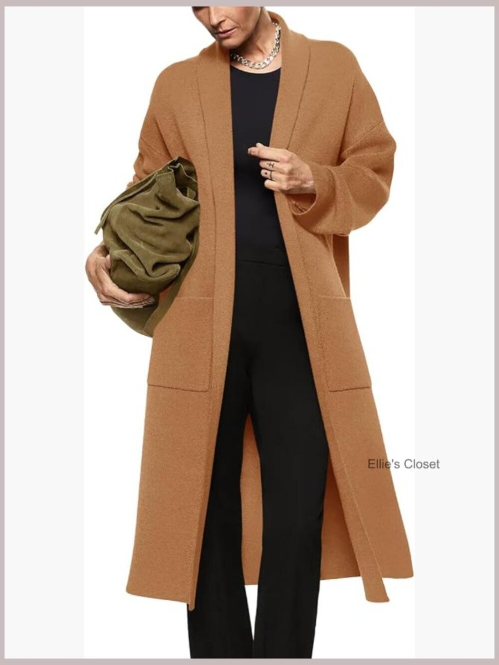 Long Sleeve Maxi Cardigan Open Front Oversized Knitted Sweater Coat with Pockets